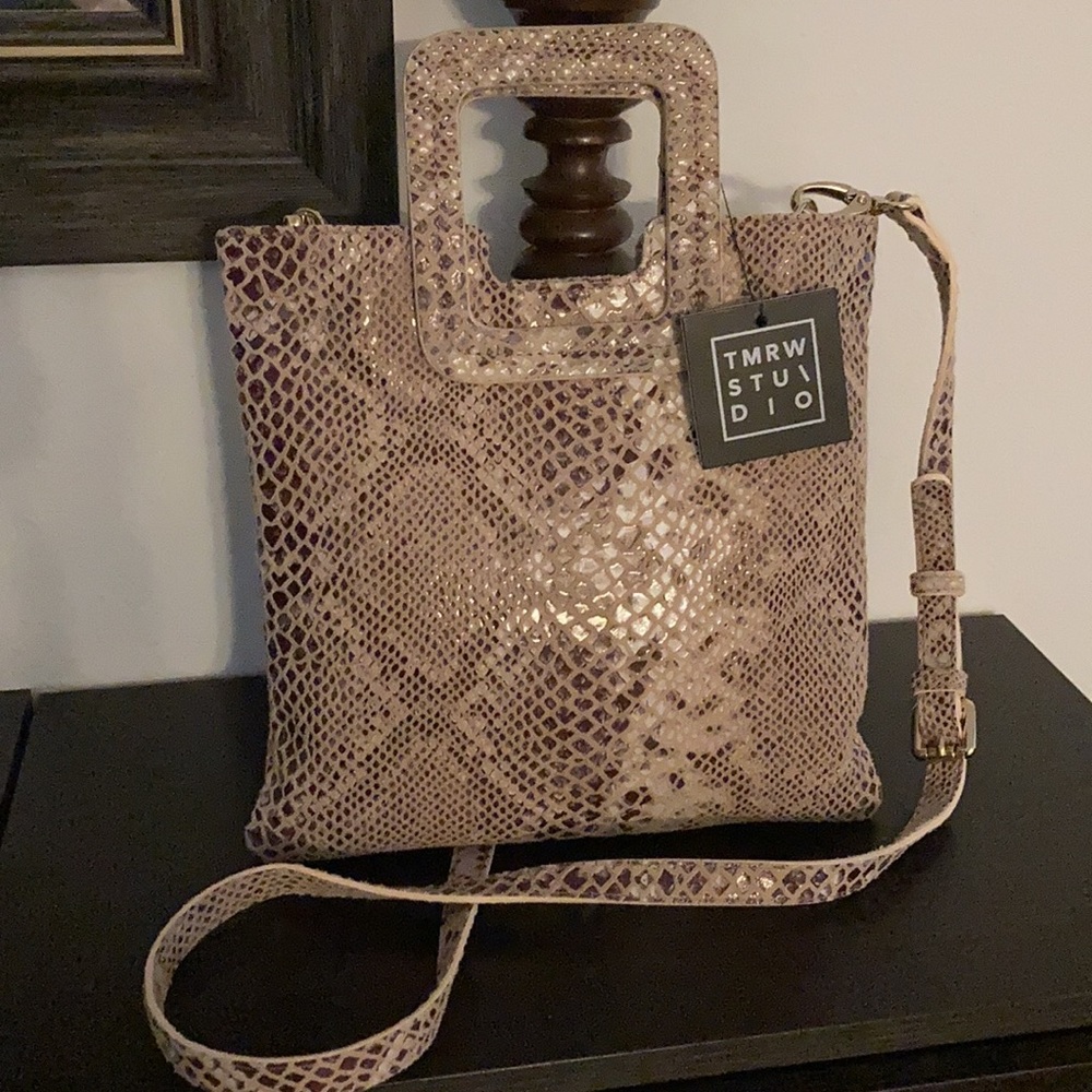 TMRW STUDIO Snakeskin Embossed Foldover Clutch